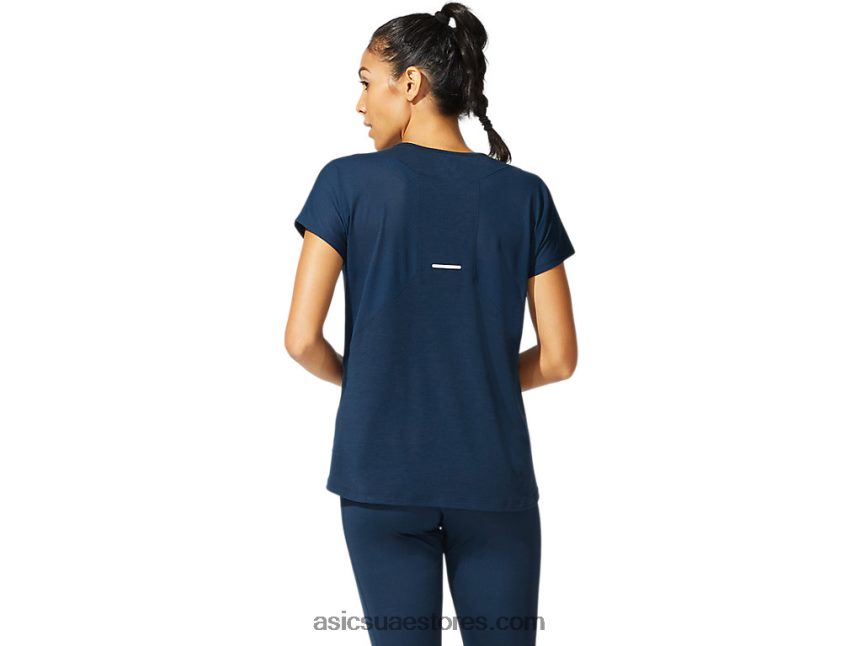 Asics الأزرق الفرنسي بلوزة نسائية بأكمام قصيرة ورقبة على شكل حرف v 2N24DJ4044