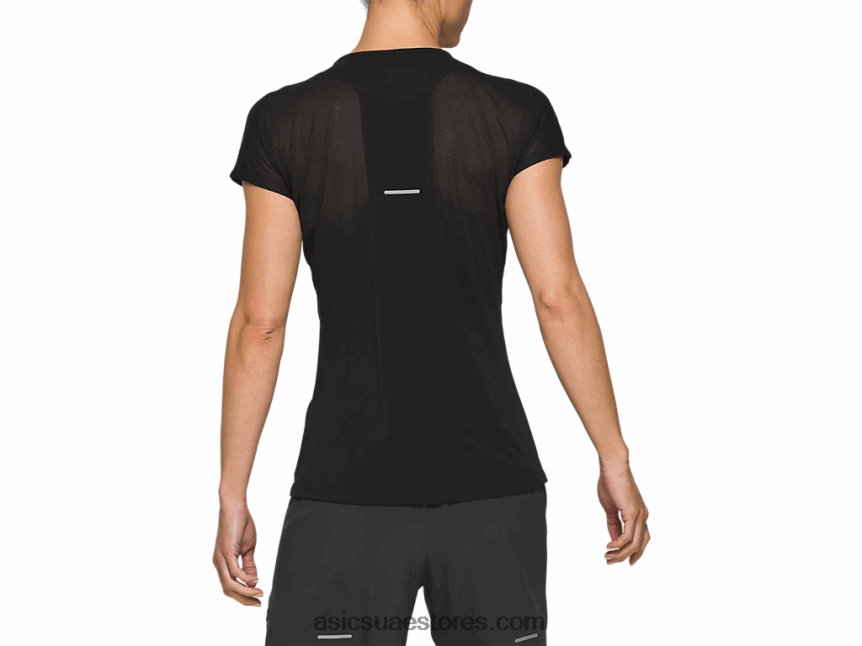 Asics أسود الأداء بلوزة نسائية بأكمام قصيرة ورقبة على شكل حرف v 2N24DJ4183