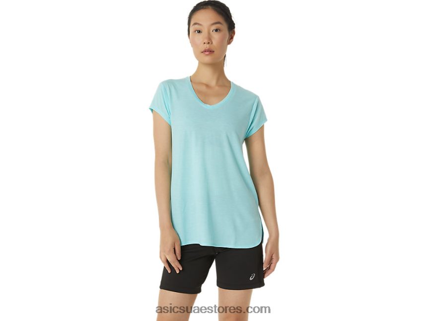 Asics هيذر زرقاء واضحة المرأة أعلى هيذر vneck 2N24DJ3403