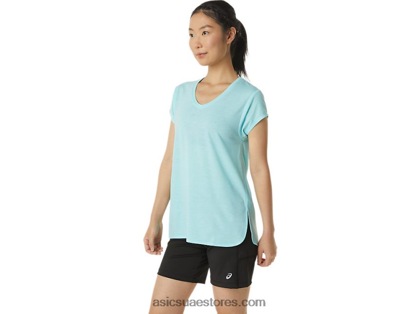 Asics هيذر زرقاء واضحة المرأة أعلى هيذر vneck 2N24DJ3403