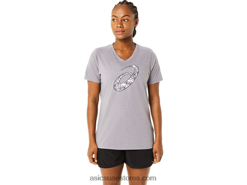 Asics هيذر الخزامى الرمادي المرأة قصيرة الأكمام زهر الكرز vneck 2N24DJ3644