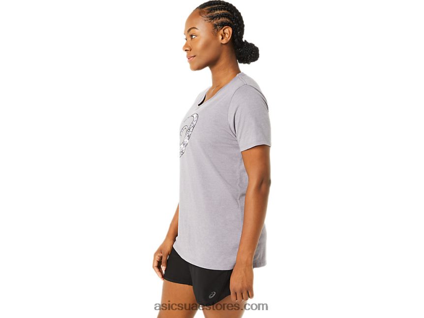 Asics هيذر الخزامى الرمادي المرأة قصيرة الأكمام زهر الكرز vneck 2N24DJ3644