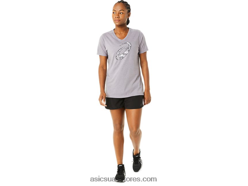 Asics هيذر الخزامى الرمادي المرأة قصيرة الأكمام زهر الكرز vneck 2N24DJ3644