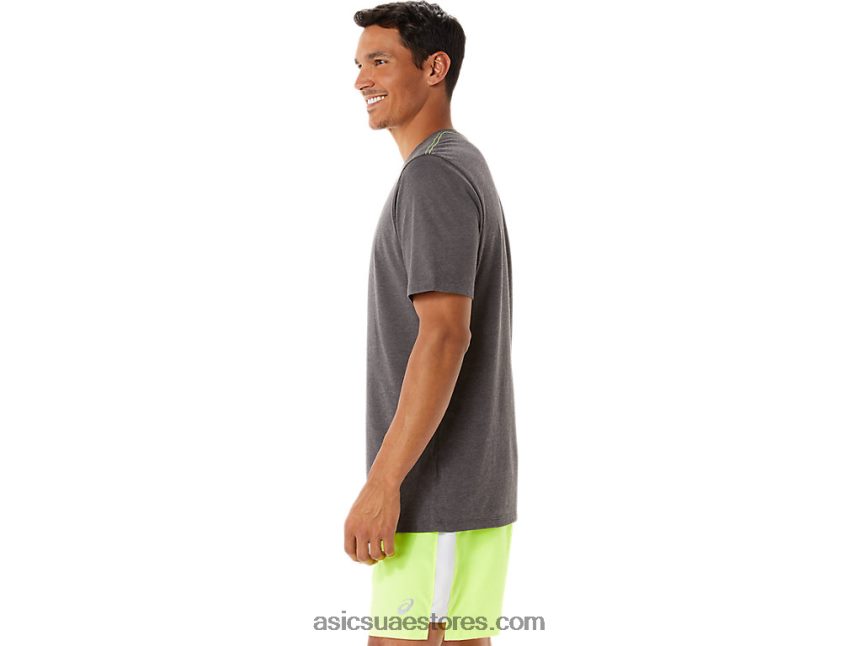 Asics هيذر رمادي غامق كم قصير رسومي للرجال wch 2N24DJ1280