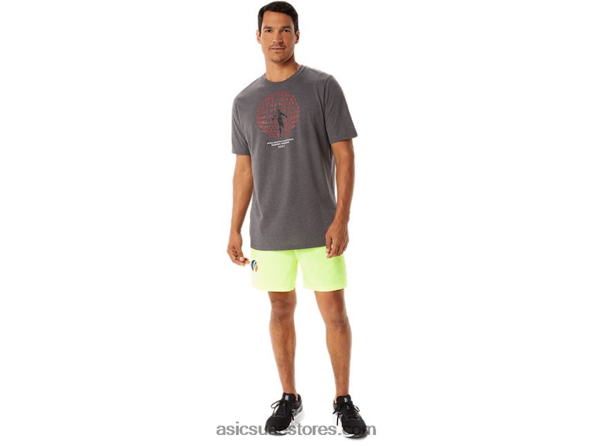 Asics هيذر رمادي غامق كم قصير رسومي للرجال wch 2N24DJ1280