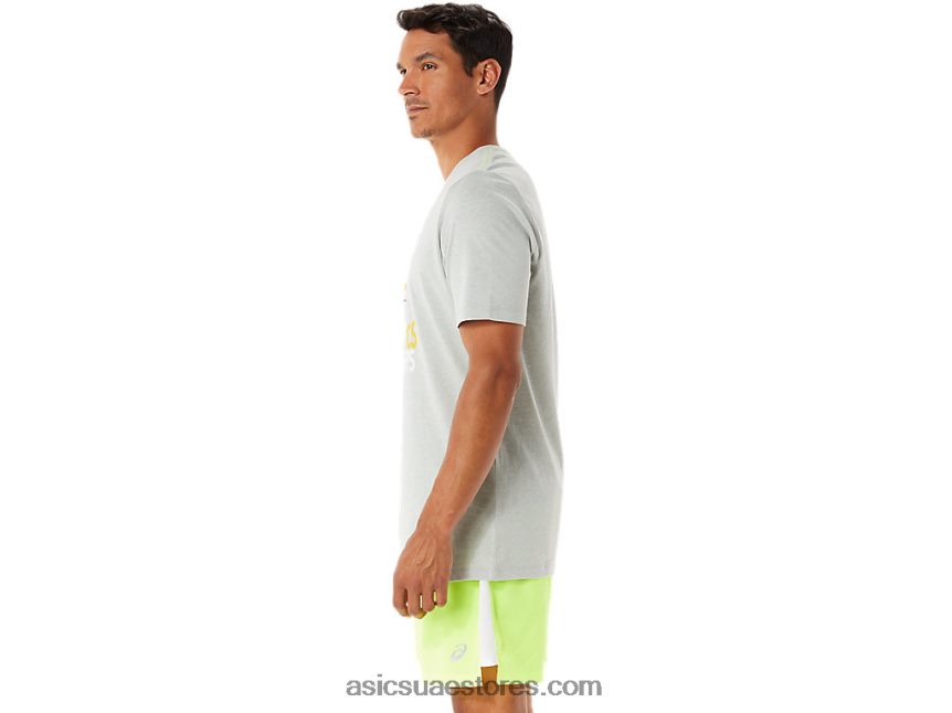 Asics هيذر رمادي فاتح كم قصير رسومي للرجال wch 2N24DJ1281