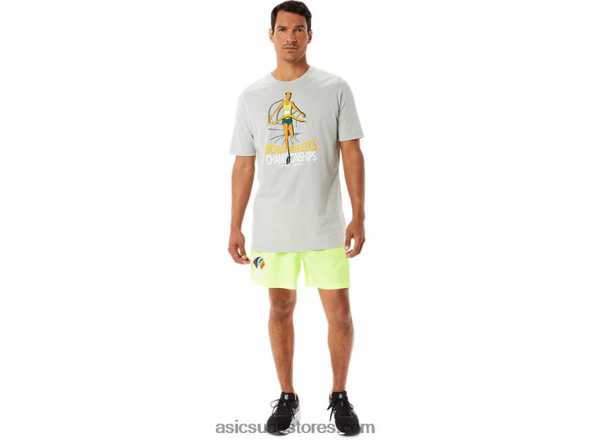 Asics هيذر رمادي فاتح كم قصير رسومي للرجال wch 2N24DJ1281