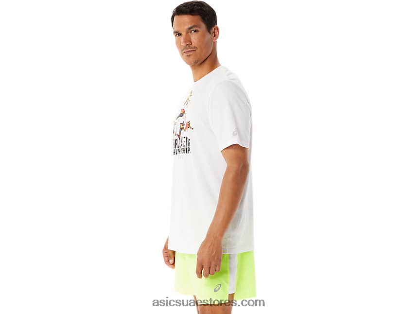Asics أبيض لامع كم قصير رسومي للرجال wch 2N24DJ1286