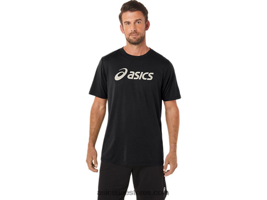Asics أسود الأداء xg كم قصير شعار القفل تي شيرت 2N24DJ11