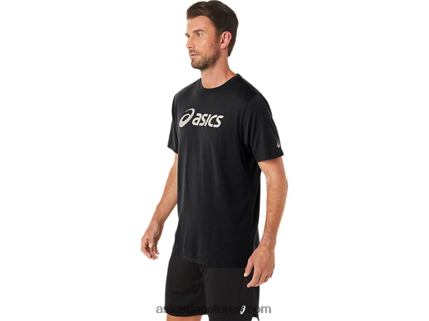Asics أسود الأداء xg كم قصير شعار القفل تي شيرت 2N24DJ11