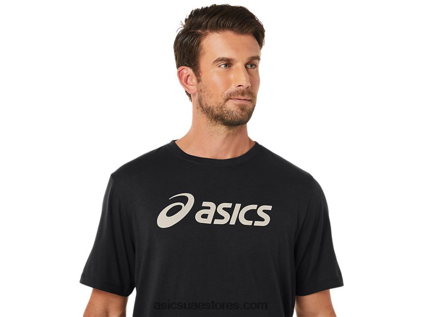 Asics أسود الأداء xg كم قصير شعار القفل تي شيرت 2N24DJ11