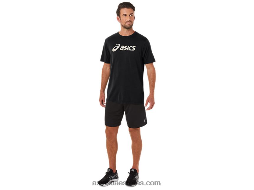 Asics أسود الأداء xg كم قصير شعار القفل تي شيرت 2N24DJ11