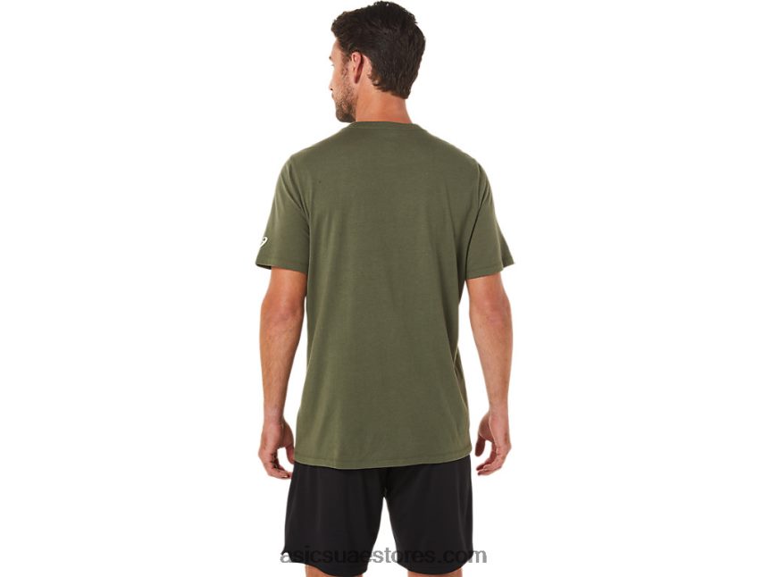 Asics قماش الزيتون xg كم قصير شعار القفل تي شيرت 2N24DJ1655