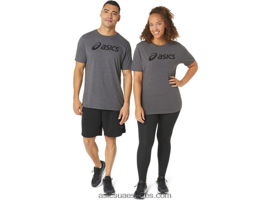 Asics هيذر رمادي غامق xg كم قصير شعار القفل تي شيرت 2N24DJ2076
