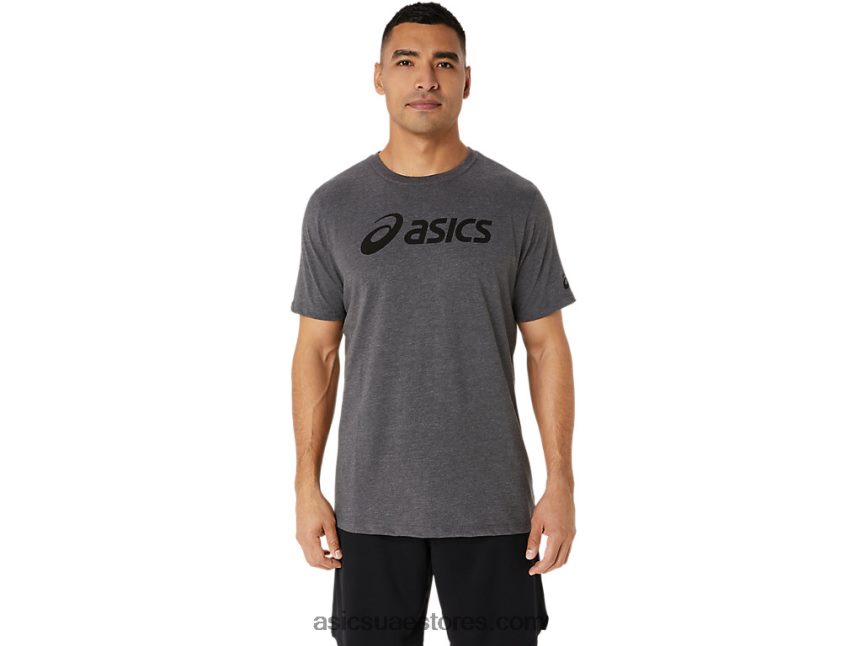 Asics هيذر رمادي غامق xg كم قصير شعار القفل تي شيرت 2N24DJ2076