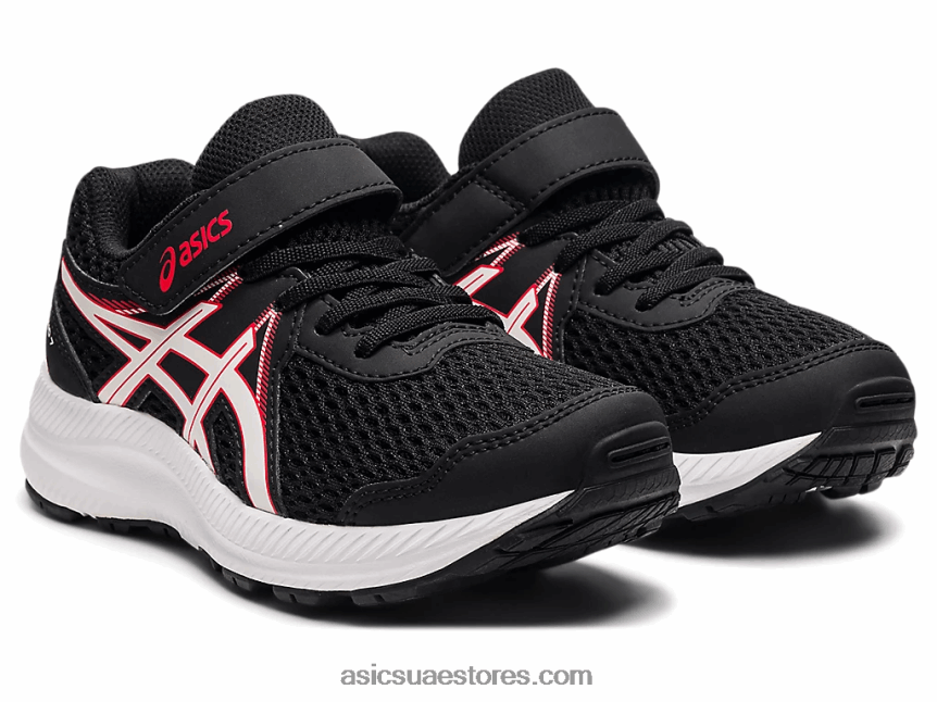 Asics أسود / أحمر كهربائي تتعامل مع 7 روضة أطفال 2N24DJ4512
