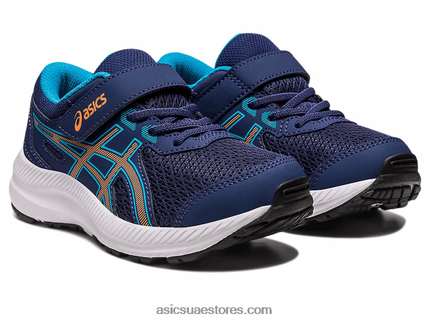 Asics أزرق نيلي / شمس خوخ تتعامل مع 8 مرحلة ما قبل المدرسة 2N24DJ4252