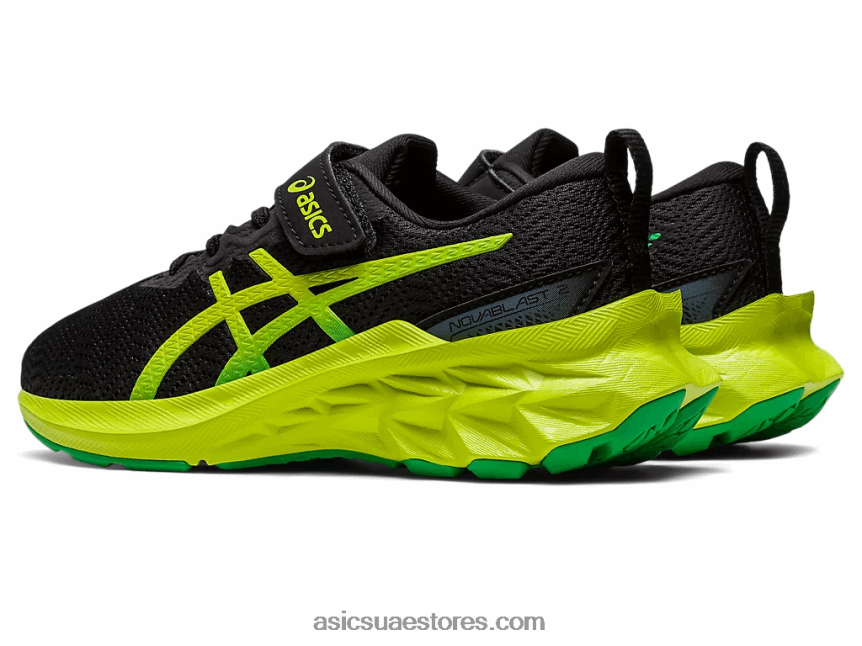 Asics أسود / قشر الليمون novablast 2 مرحلة ما قبل المدرسة 2N24DJ4224