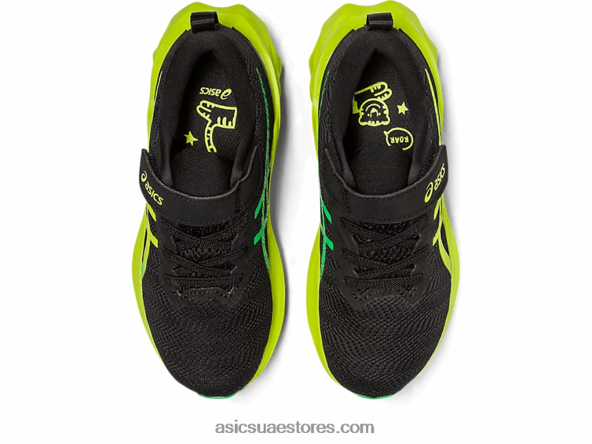 Asics أسود / قشر الليمون novablast 2 مرحلة ما قبل المدرسة 2N24DJ4224