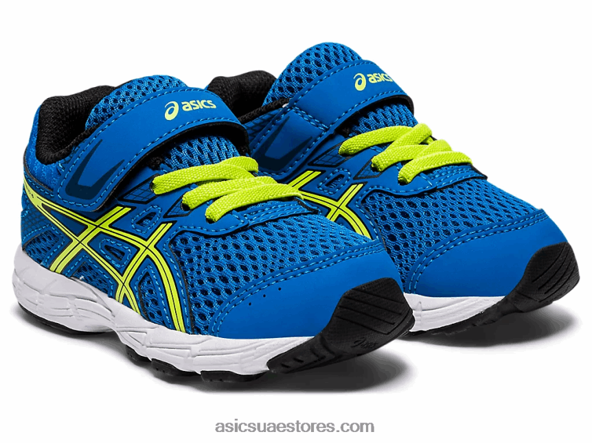 Asics اللون الأزرق المباشر / نكهة الليمون الحامض تتعامل مع حجم 6 طفل صغير 2N24DJ4562